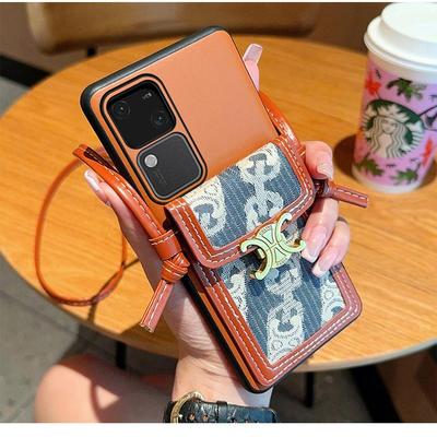 适用于vivoS18手机壳简约时尚潮牌蓝斜挎卡包vivos18pro全包防摔皮质保护套步步高s18e高级棕色挂绳潮款