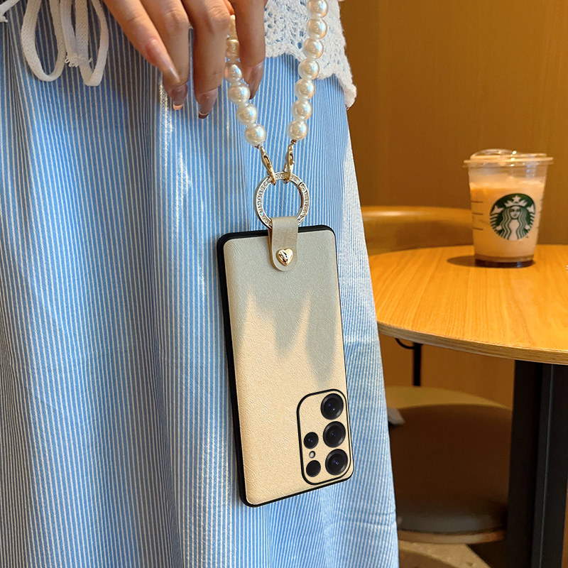 适用三星s25Ultra手机壳新款皮纹s25保护套高挡简约防摔全包个性闪钻指环s25+网红创意细珍珠手链女款