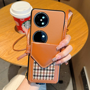 适用于华为Pocket2手机壳创意时尚便捷千鸟格一体卡包华为pocket2全包防摔折叠皮质保护套Pocket2挂绳女款