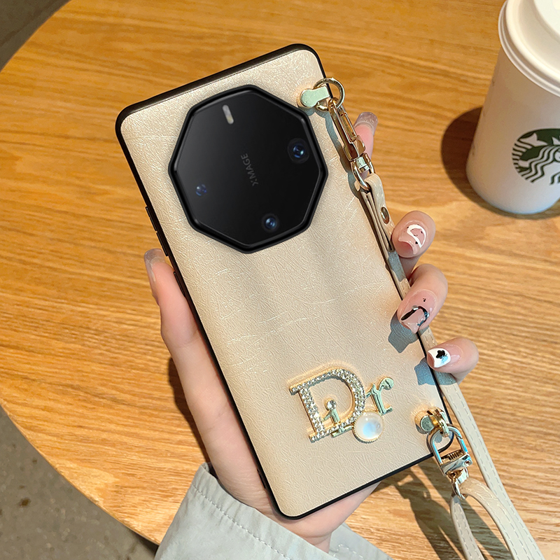 适用于华为Mate60RS手机壳创意时尚高级感斜挎挂绳Mate50RS全包防摔蚕丝纹DR保护套Mate40RS潮流简约皮纹硬壳