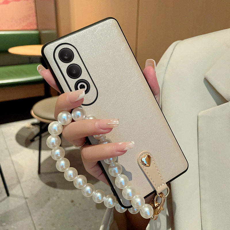适用于OPPOK12手机壳潮流时尚珍珠手提链女款oppok12简约高端蚕丝纹皮纹硬壳OPPO新款全包防摔保护套