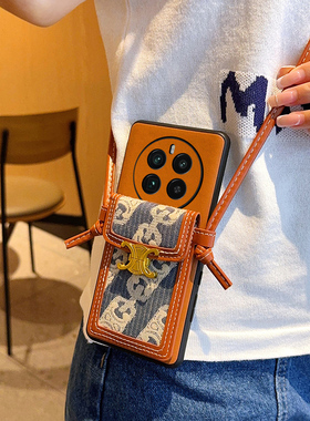 适用于真我GT5Pro手机壳复古潮牌蓝色斜挎卡包realme真我gt5pro全包防摔皮质保护套GT5Pro时尚便捷挂绳女款