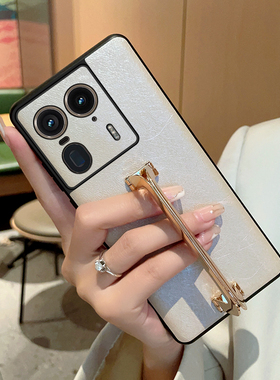 适用于摩托罗拉X50Ultra手机壳创意折叠方扣支架motox50ultra防摔蚕丝纹保护套X50Ultra高级感男女皮纹硬壳