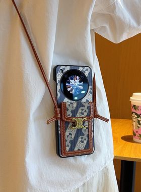 适用于努比亚Flip2手机壳复古潮牌蓝色卡包挂绳nubia努比亚Flip全包折叠防摔帆布保护套nubiaFlip2创意潮款