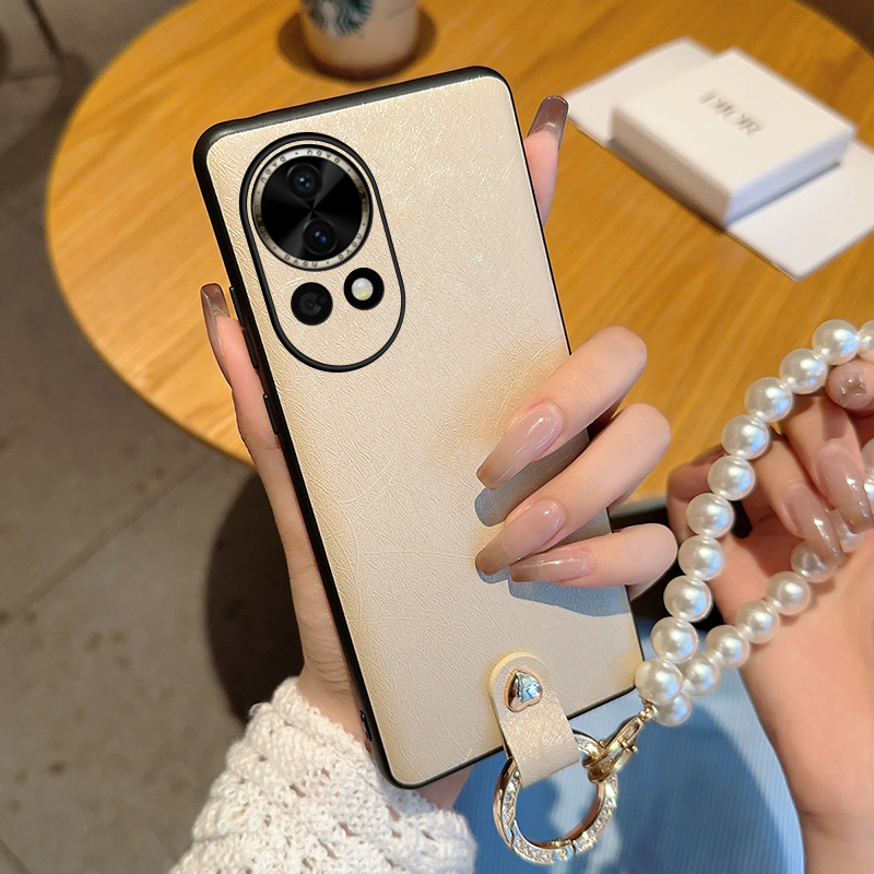 适用于华为Nova12Pro手机壳时尚珍珠手提链女nova12全包蚕丝纹防摔硬壳nova12皮纹保护套Nova12Ultra网红潮款