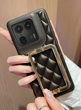 适用于摩托罗拉X50Ultra手机壳简约时尚折叠方扣支架外壳motox50ultra小香风软皮革防摔保护套x50ultra皮纹壳