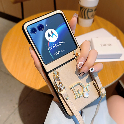 适用于摩托罗拉motorazr40Ultra手机壳网红时尚高级感蚕丝纹40Ultra保护套高挡奢华进牌DR斜挎背带式女款