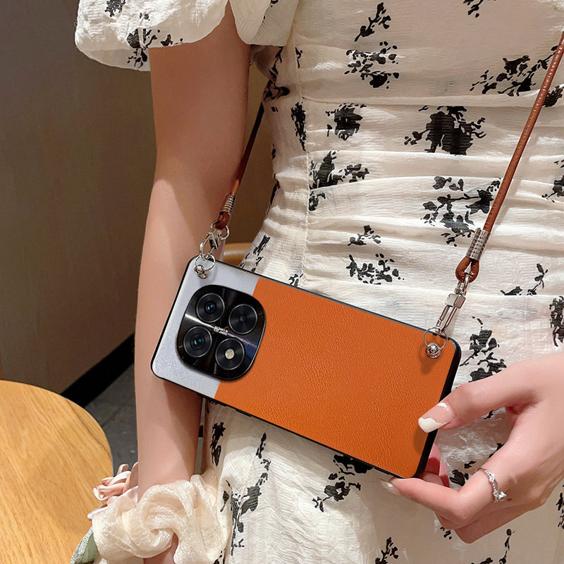 适用于红米note14手机壳简约时尚大漠银月红米Note14Pro全包防摔拼色保护套RedmiNote14Pro+潮流便捷斜挎挂绳