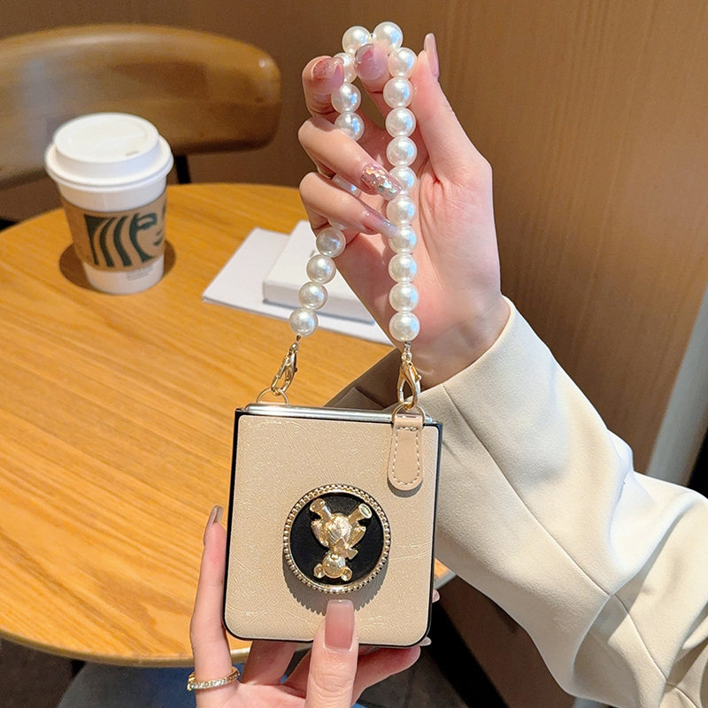 适用于华为PuraX手机壳高挡奢华金属丝巾手链女款华为PuraX典藏版折叠屏保护套防摔高级感蚕丝纹金色小熊支架