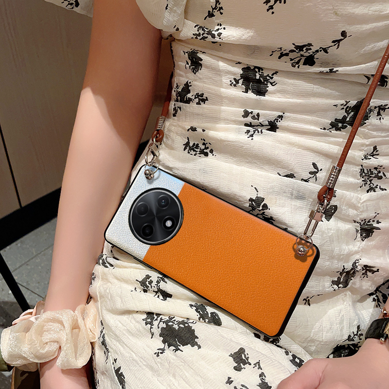 适用于OPPOA3Pro手机壳简约时尚大漠拼色皮质硬壳oppoa3全包防摔便捷斜挎挂绳A3Pro高级感拼接双色保护套