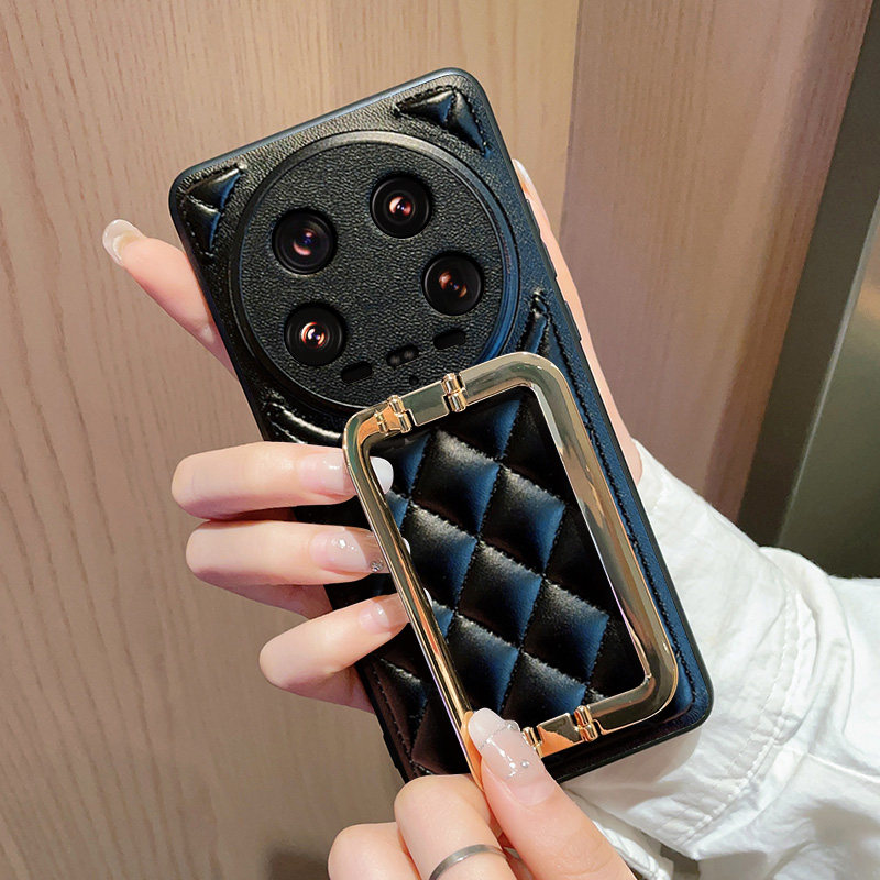 适用于小米15Ultra手机壳创意时尚折叠方扣支架小香风小米15Ultra全包防摔皮纹壳小米15Ultra商务便捷保护壳