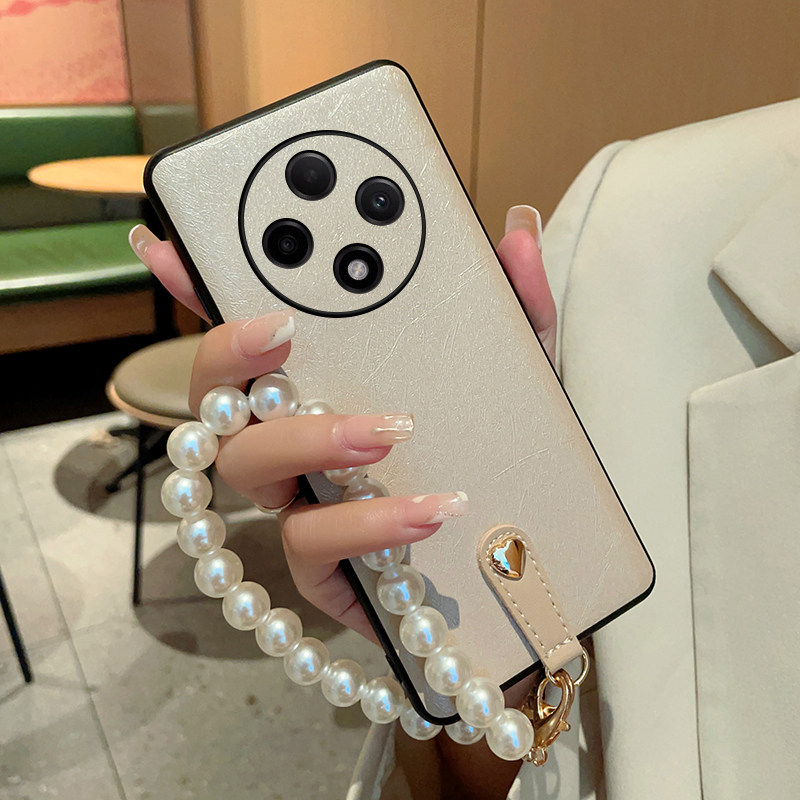 适用于OPPOA3Pro手机壳时尚高端珍珠手提链女款oppoa3蚕丝纹硬壳防摔保护套PJY110全包镜头潮流便捷皮纹壳