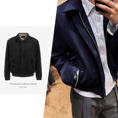 【JMWH】Stay the Night 羊毛挺阔条纹里布正肩短宽拉链夹克外套