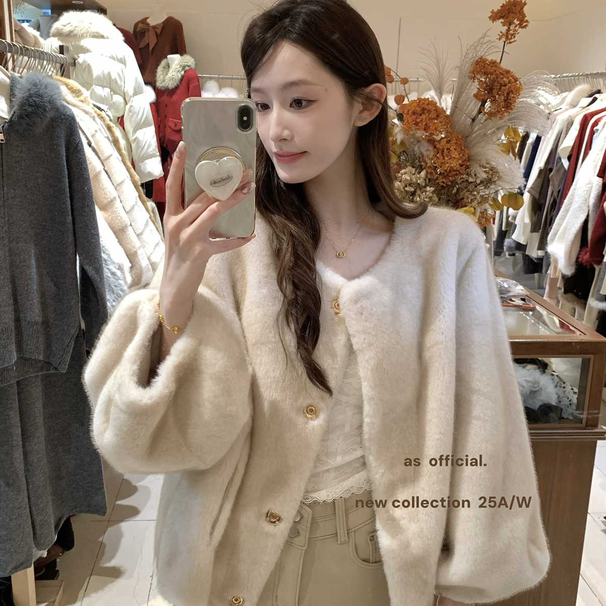 AS OFFICIAL-富家千金毛流感～超密实·仿水貂环保皮草短外套8056