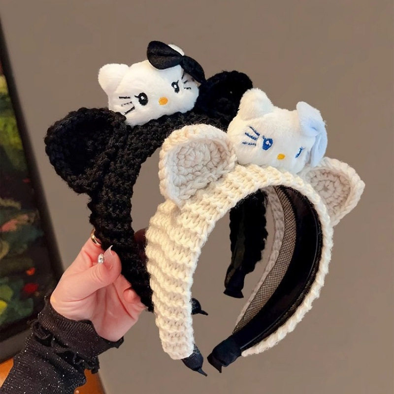 原创设计可爱小熊耳朵发箍女甜美发卡洗脸毛线手工发饰不勒头箍