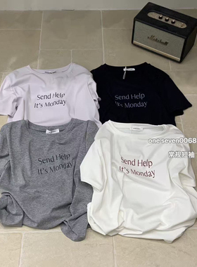 ONE SEVEN26年春款圆领字母印花慵懒风短袖T恤