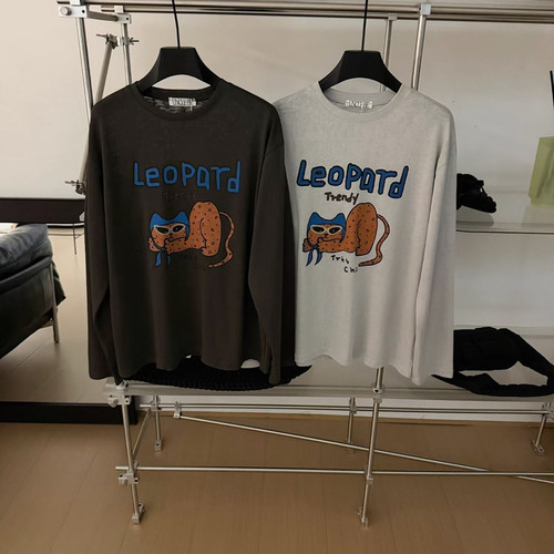 UNCLE BE秋上新Leopard卡通彩绘猎豹印花长袖T恤