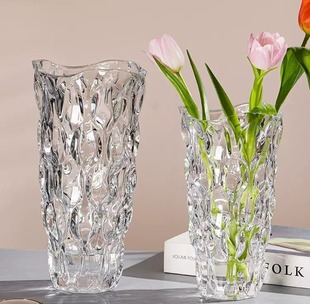 北欧轻奢水晶玻璃花瓶透明客厅酒店插花玫瑰百合鲜花装 饰花器摆件