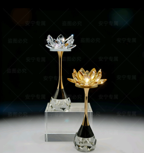 轻奢K9水晶烛台莲花桌面摆件香薰新家乔迁