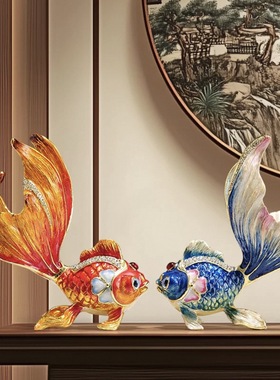 珐琅彩年年有余金鱼摆件客厅酒柜电视柜桌面装饰品高档轻奢礼品