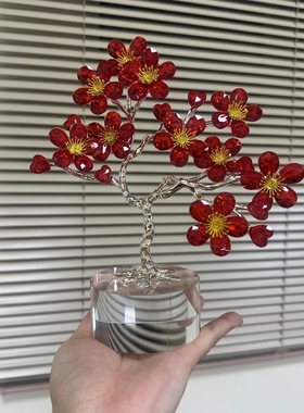 琉璃水晶老师女孩太阳花高端桌面摆件办公室红色琉璃纪念品
