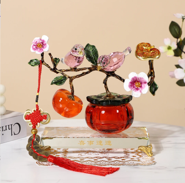 水晶摆件柿柿如意酒柜办公桌书桌茶几影视柜玄关柜装饰品