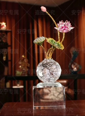 水晶球荷花摆件家居茶几办公桌影视柜酒柜装饰品