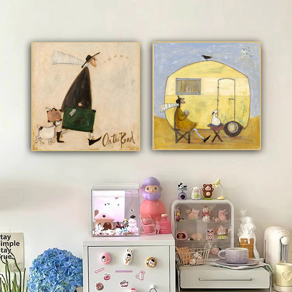 北欧复古风客厅装饰画小众艺术墙面创意挂画卧室斗柜卡通人物摆画图片