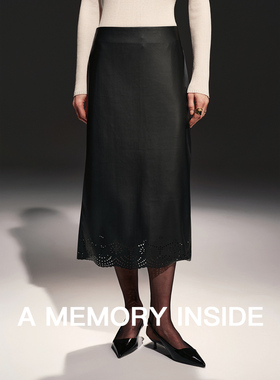 A Memory Inside日本进口pu皮 激光雕孔 环保皮皮裙a字半身裙女