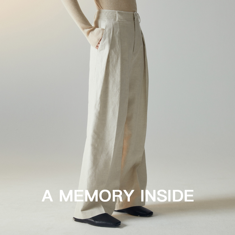 高端亚麻宽松直筒西装休闲裤女