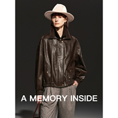 Inside肌理可擦皮革 Memory 双层叠领复古做旧pu皮皮衣外套女