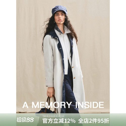 两面穿连帽廓形长款风衣外套女