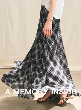 A Memory Inside不规则黑白格仙女裙A字半身裙女复古高腰显瘦