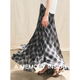 Memory Inside不规则黑白格仙女裙A字半身裙女复古高腰显瘦