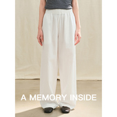 Memory Inside白色松紧腰休闲裤 女2025新款 高腰直筒垂感阔腿裤