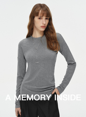 A Memory Inside美式复古圆领长袖T恤女2024春季新款显瘦内搭上衣