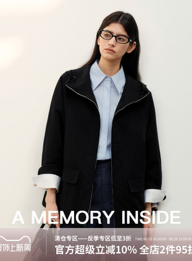 A Memory Inside 莱赛尔黑色连帽外套2026新款极简风格女早春宽松