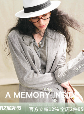 A Memory Inside亚麻条纹西装外套女2025春季新款轻薄高级感上衣