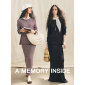 新款 極简复古针织圆领上衣 半身裙女套装 Memory Inside单面5针