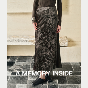 复古华丽醋酸中长裙 MemoryInside鎏光冰花丝绒半身裙女2024新款