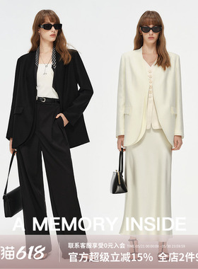 A Memory Inside醋酸假两件黑色西装外套女2025春季新款休闲宽松