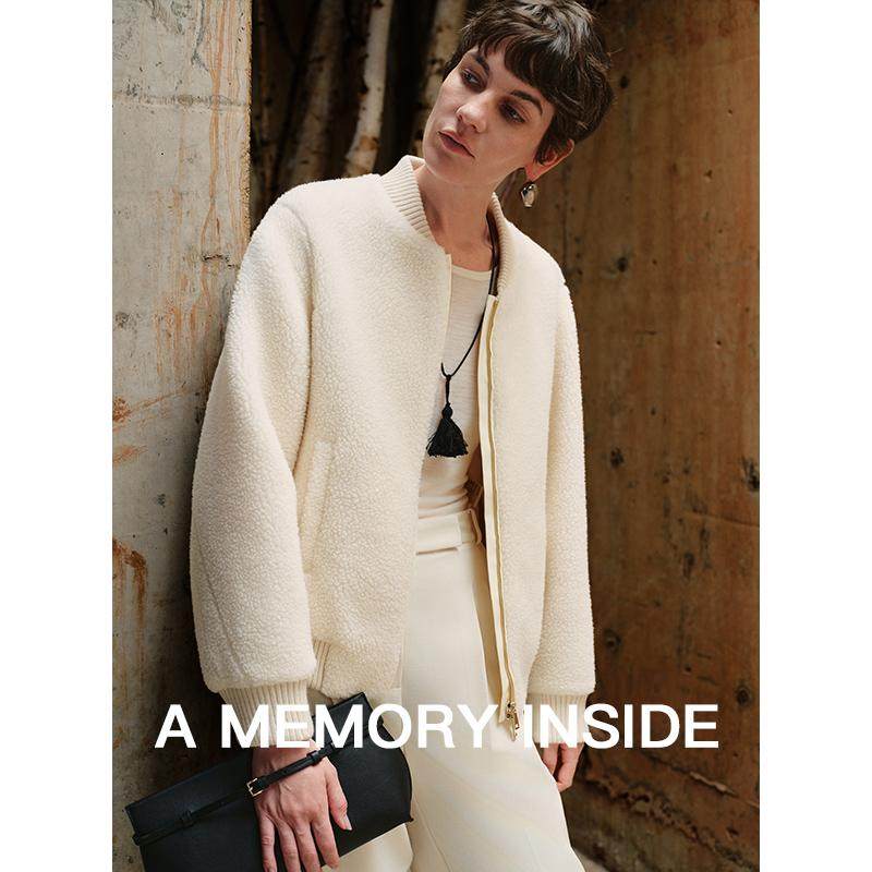 100%羊羔毛白色休闲短外套女