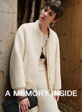 A Memory Inside100%羊羔毛白色休闲短外套女廓形百搭飞行员夹克