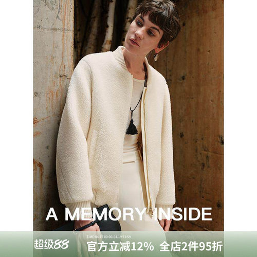 100%羊羔毛白色休闲短外套女