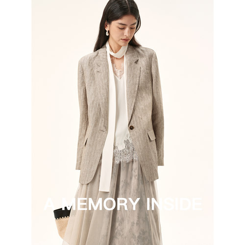 【沈月同款 董洁推荐】A Memory Inside米咖色织条纹西装休闲风女