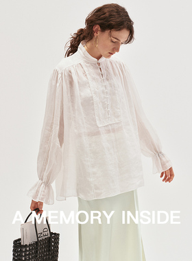 A Memory Inside100%苎麻 绳绣+渔网花工艺 透气长袖衬衫女高级感