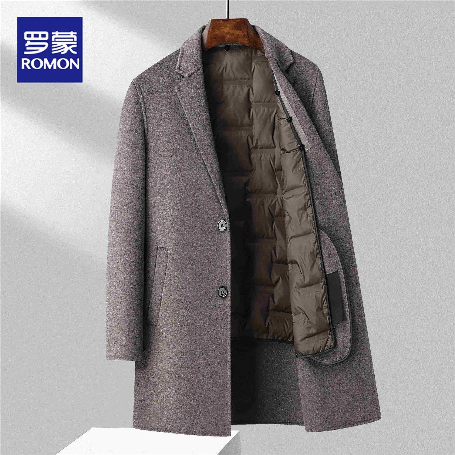 罗蒙双面羊毛大衣男士中长款秋冬季新款高端中年爸爸风衣保暖外套