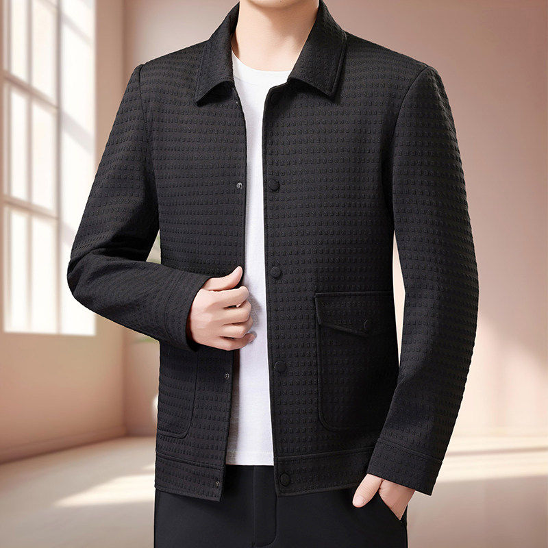 皮尔卡丹春秋季【新款】高档男士夹克外套中青年时尚百搭翻领上衣