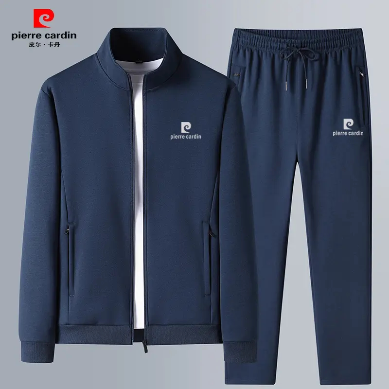 皮尔卡丹运动套装男春秋季薄款立领中老年长袖休闲大码跑步运动服