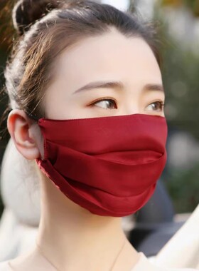 桑蚕丝口罩女士高颜值红色真丝面纱防晒面罩夏季百搭薄款透气遮脸